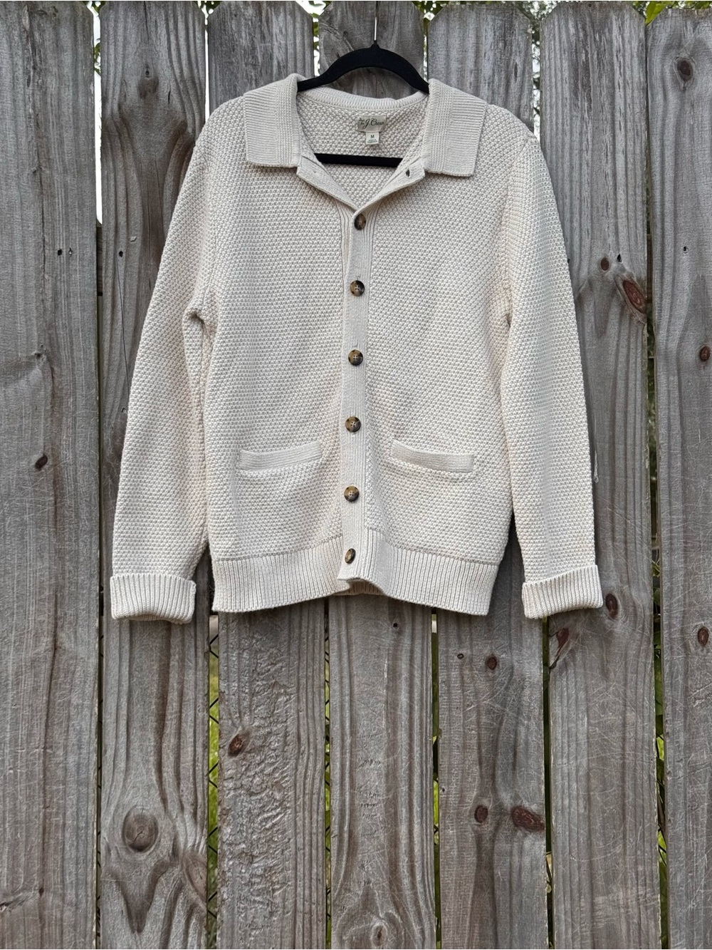 J.crew preppy academia chunky ivory cotton sweater cardigan M